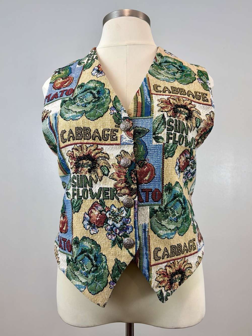 VTG 1990s Vegetable & Sunflower Tapestry Cottagecore Vest